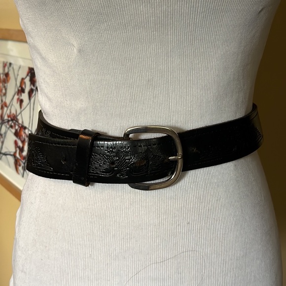Vtg HARLEY DAVIDSON sz XXL 42-44 Embossed Eagle Belt Black Thick Leather Silver - Picture 5 of 16